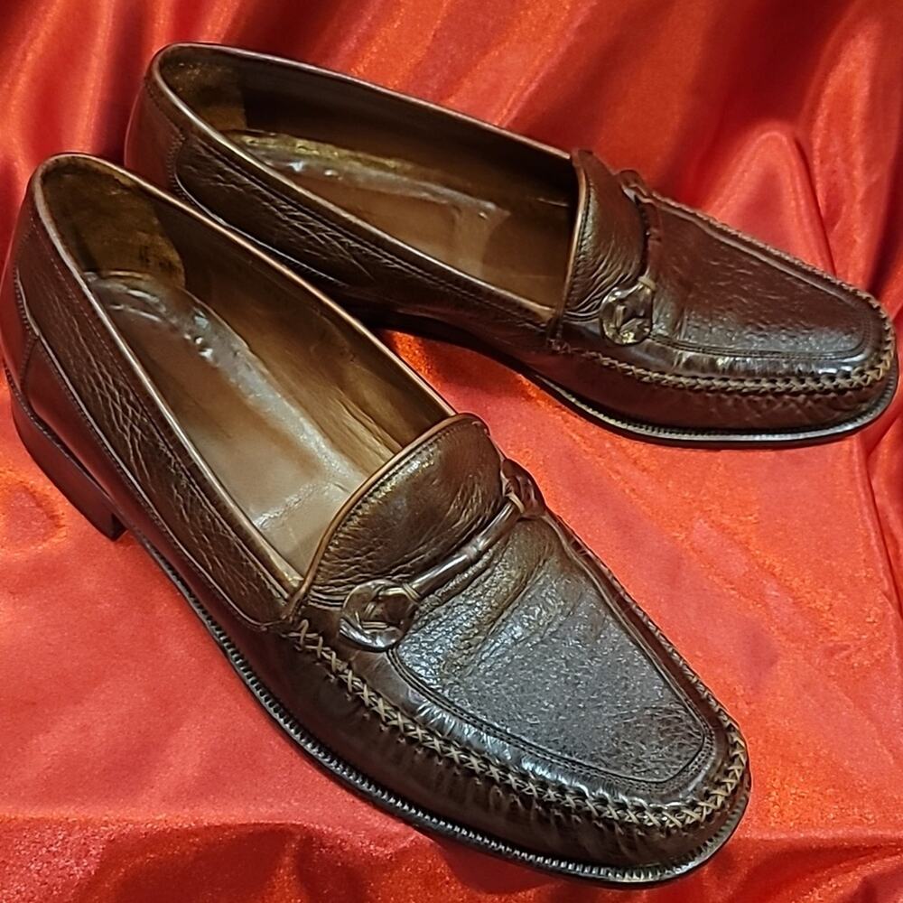 JOHNSTON MURPHY sz10.5 Mocc toe leather bit loafer Italian Made